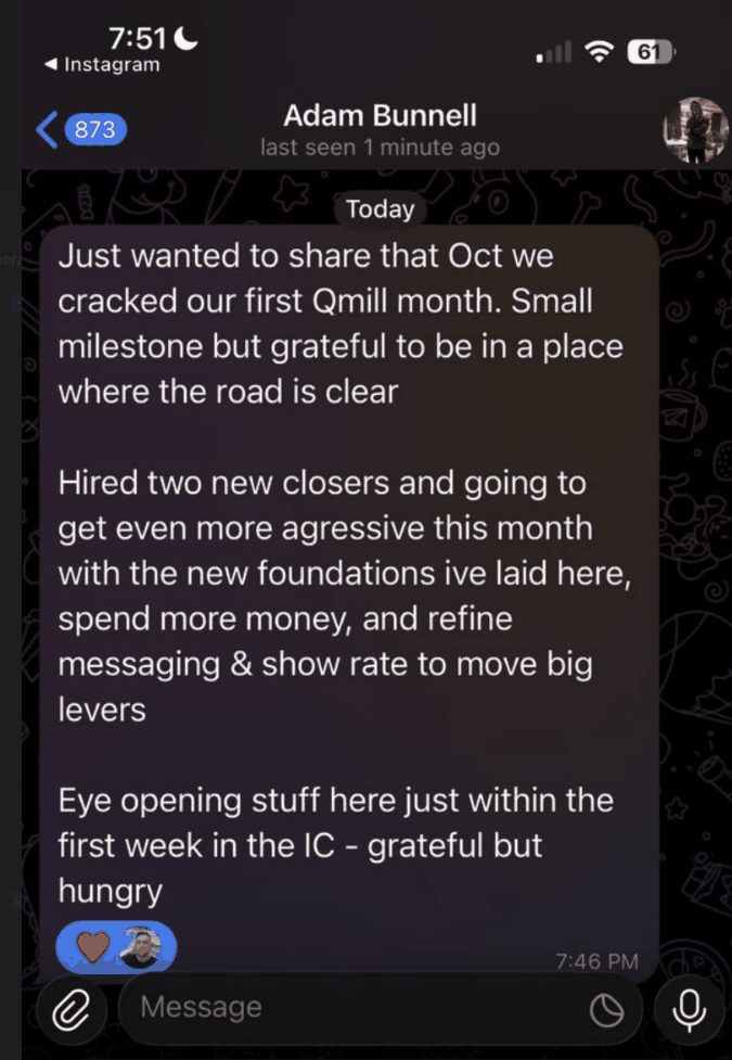 Adam Bunnell — Cracked first quarter-million dollar month in October, hired two new team members.