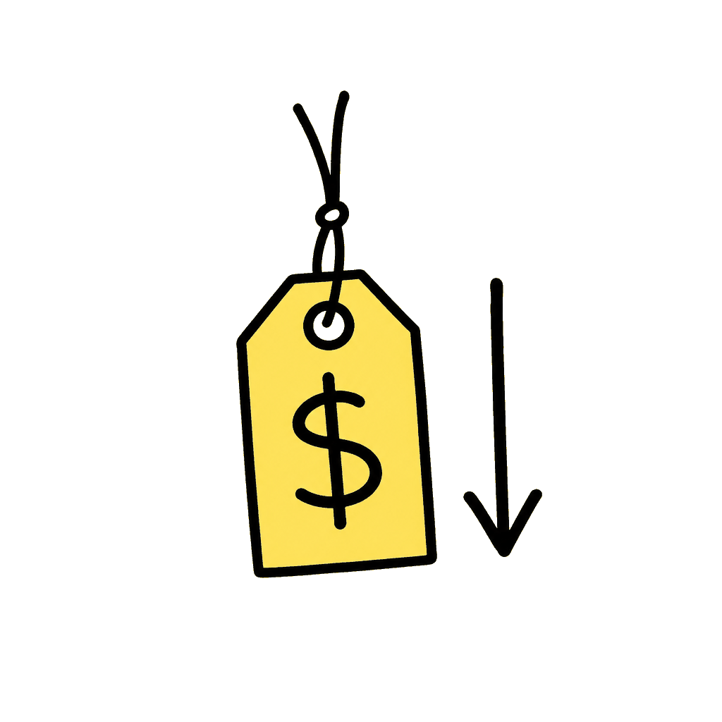 Price tag with a down arrow doodle