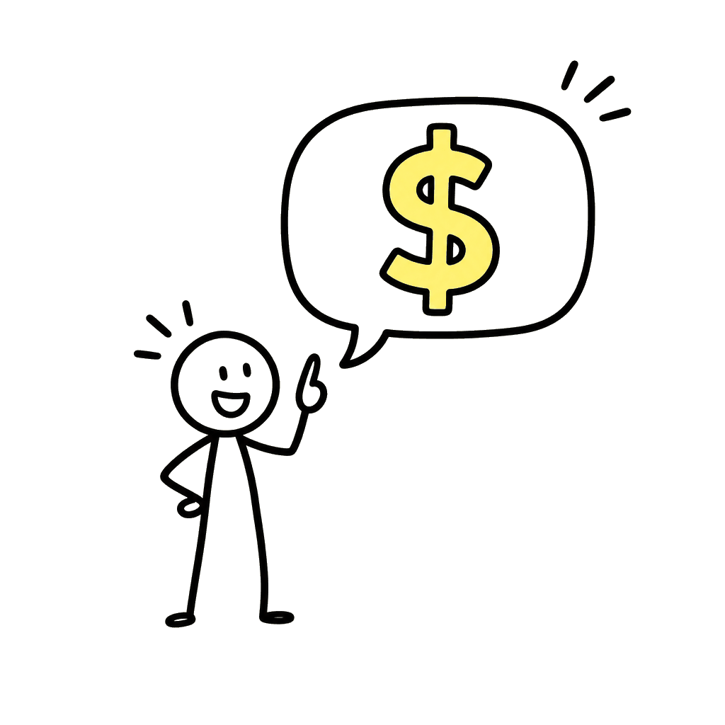 Chat bubble with a dollar sign doodle